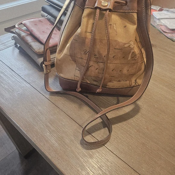 Vintage Map Print Leather Bucket Bag - Picture 13 of 14